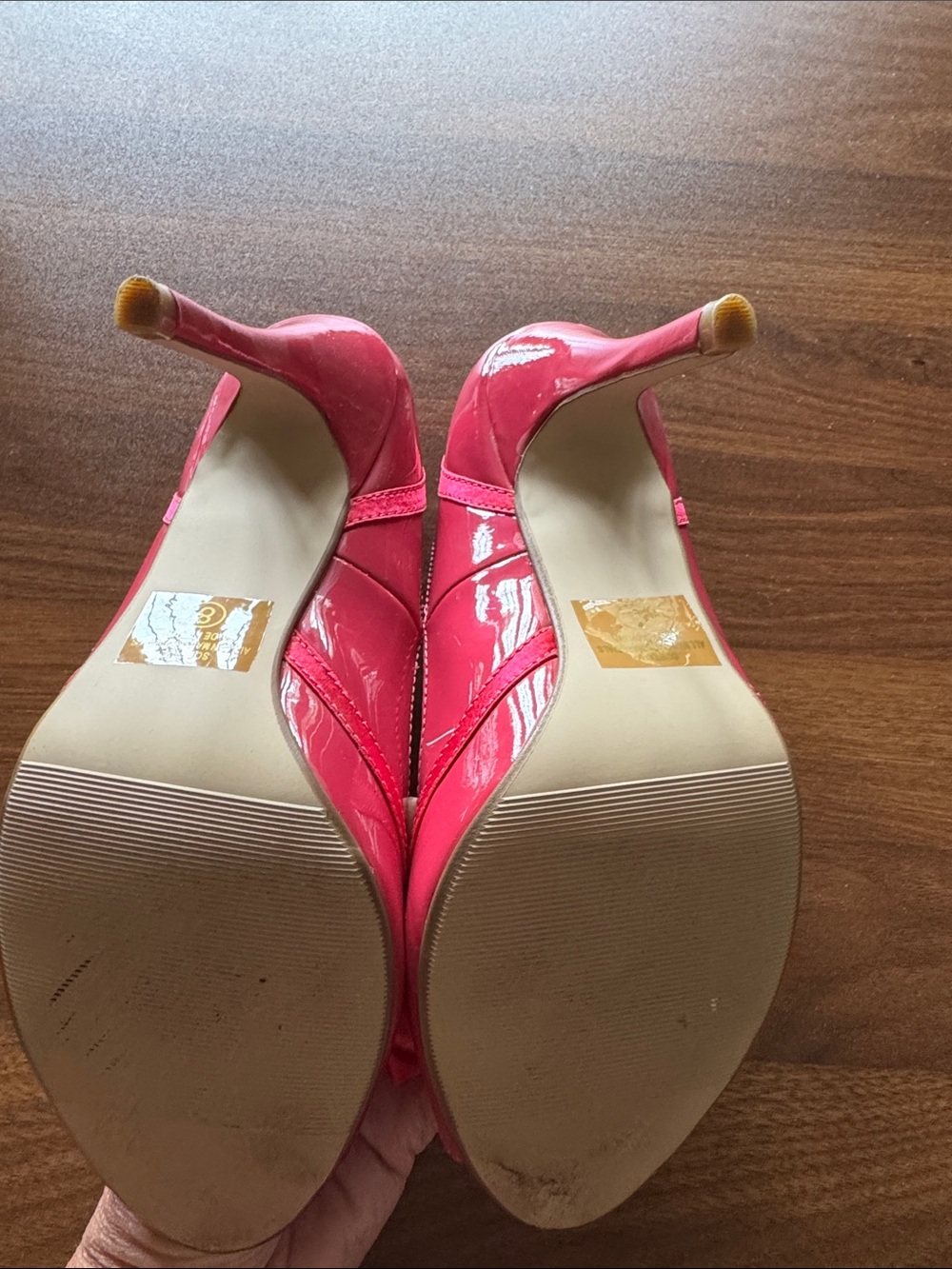Delicious Hot Pink Patent Peep-Toe Heels with Bow Accent - Picture 7 of 9